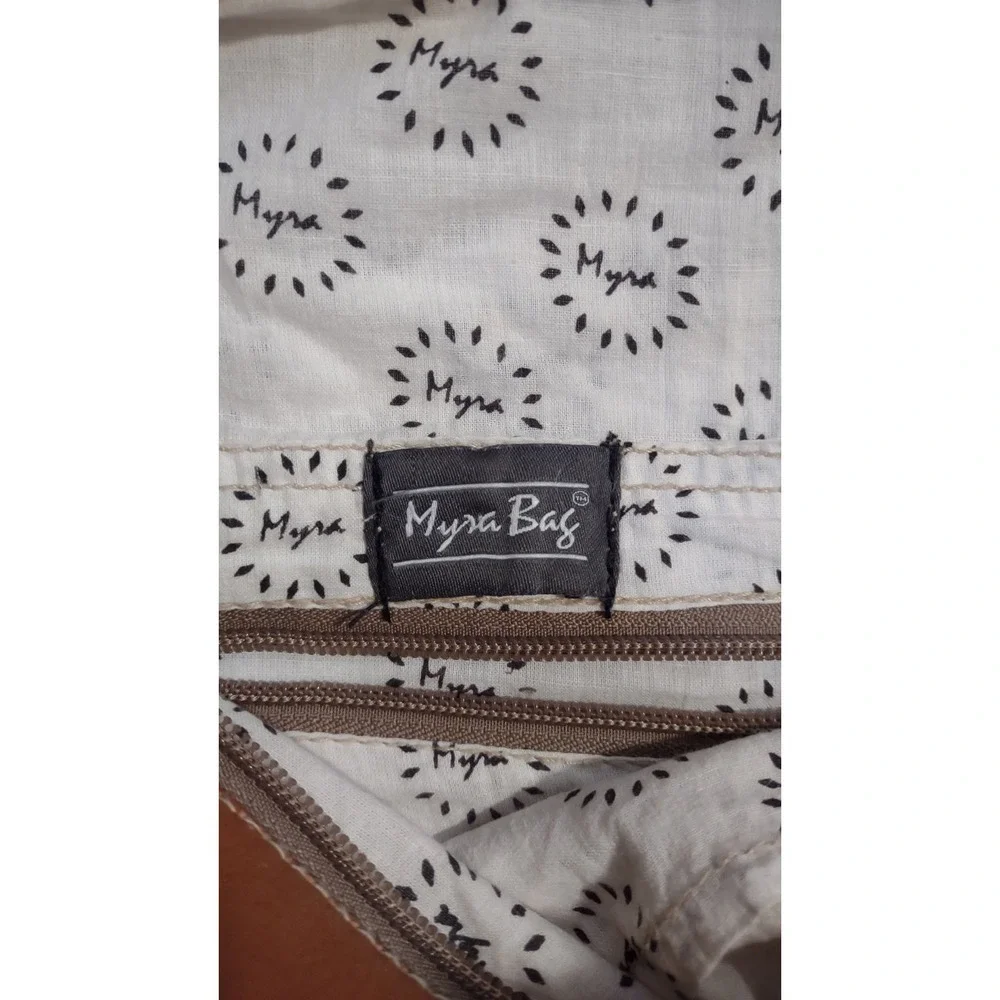 Myra Bag Canvas Leather Geometric Tote Bag Grey Brown Embossed Floral S-2244